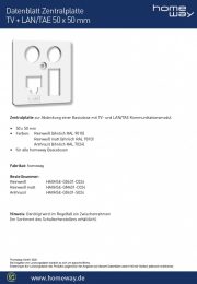 Datenblatt Zentralplatte TV+LAN/TAE 50×50 mm